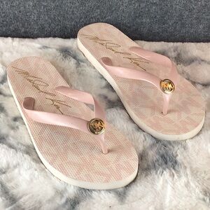 Michael Kors Pink and White Sandals with Gold Accent Sz 10